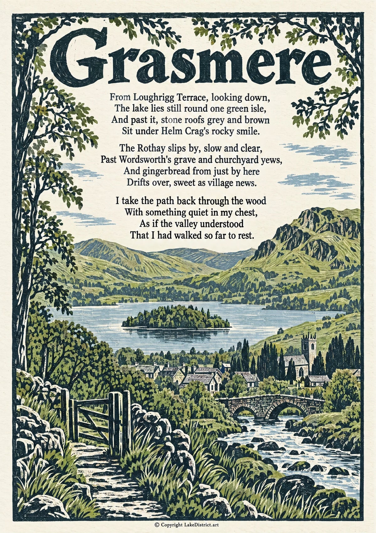 Grasmere, an illustrated Lake District poem print