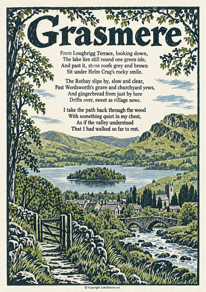 Grasmere, an illustrated Lake District poem print