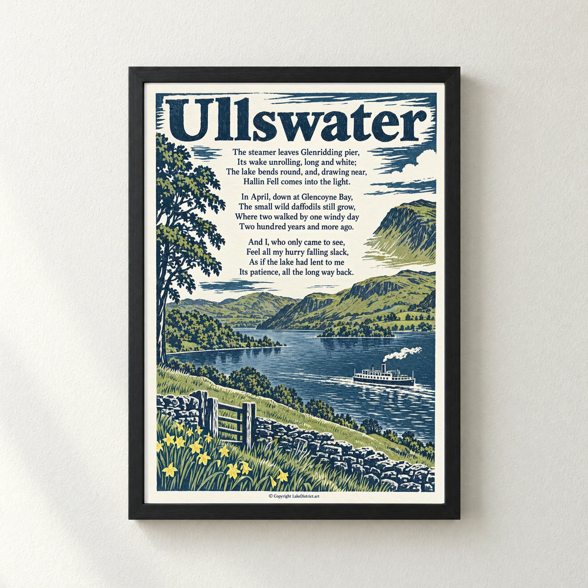 Ullswater poem print in a black frame