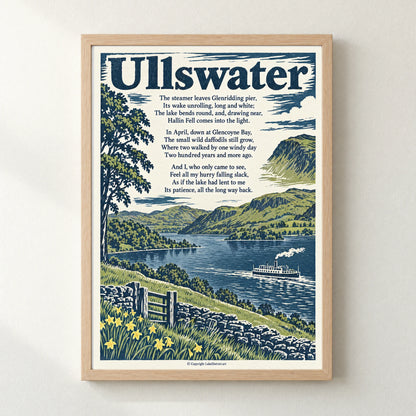 Ullswater poem print in a natural frame