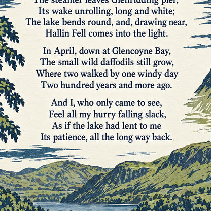 Ullswater poem print close-up: the lettering of the poem