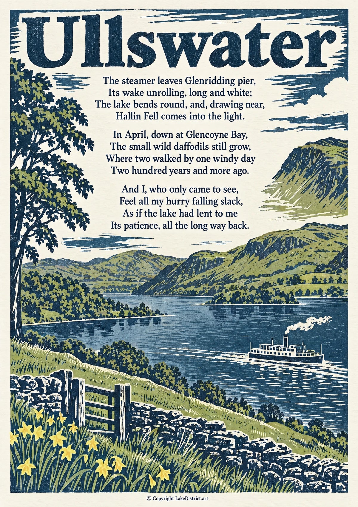 Ullswater, an illustrated Lake District poem print