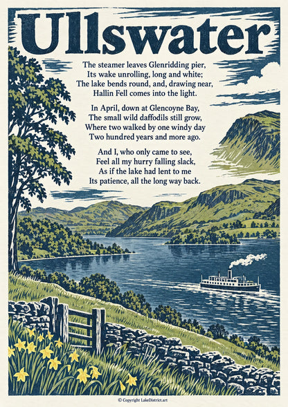 Ullswater, an illustrated Lake District poem print