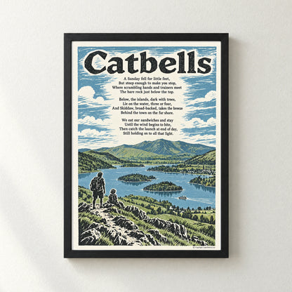 Catbells poem print in a black frame