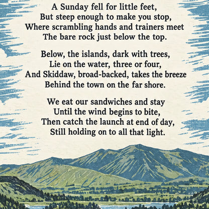Catbells poem print close-up: the lettering of the poem