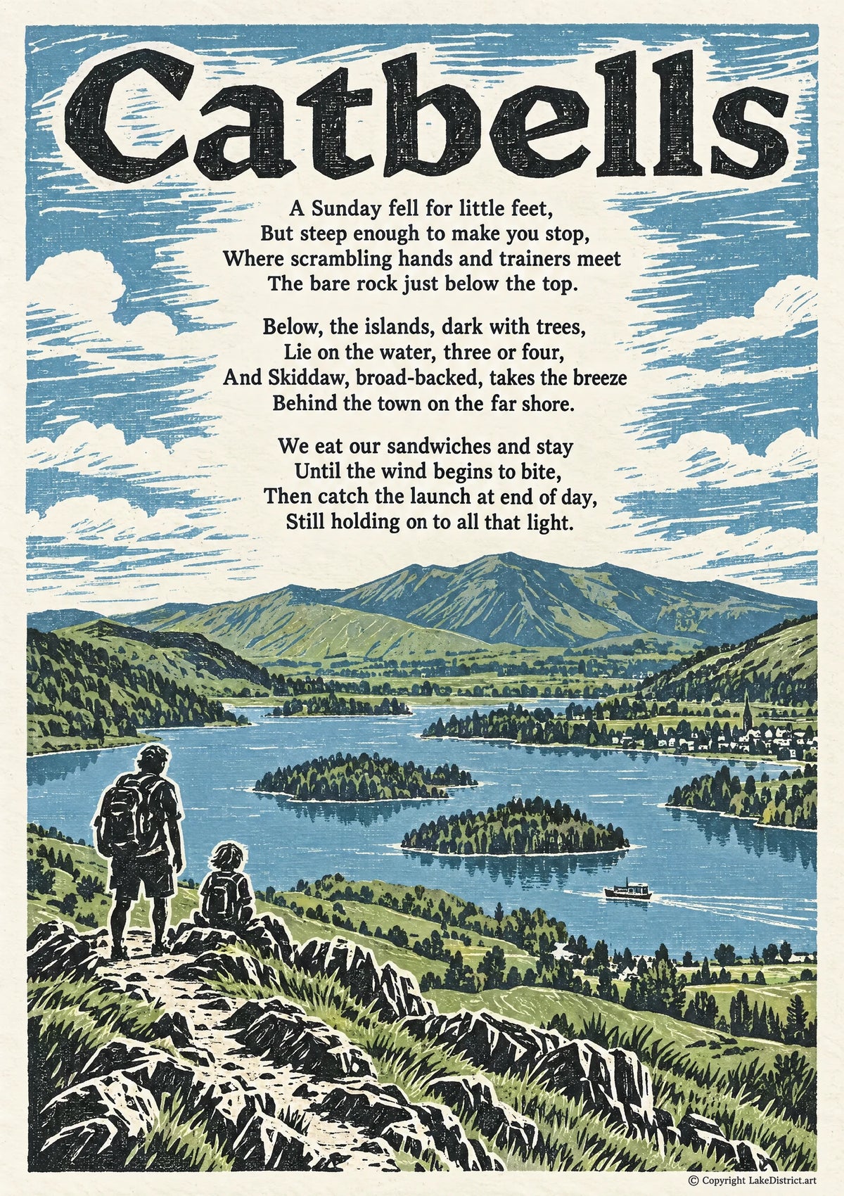 Catbells, an illustrated Lake District poem print
