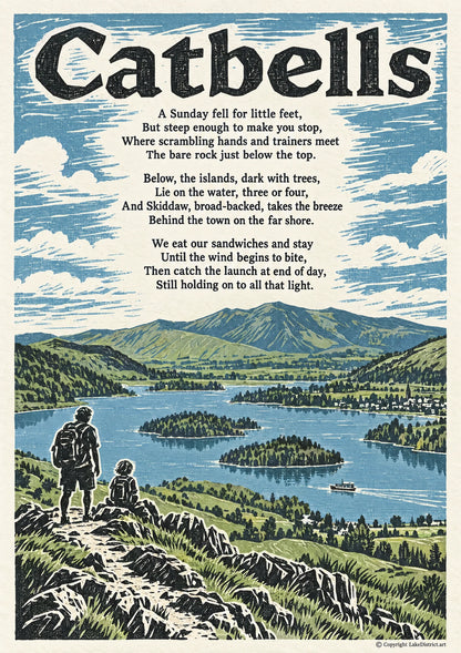 Catbells, an illustrated Lake District poem print