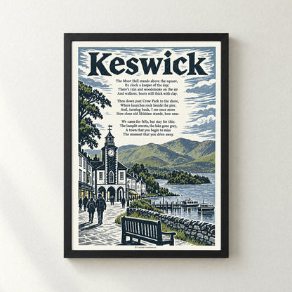 Keswick poem print in a black frame