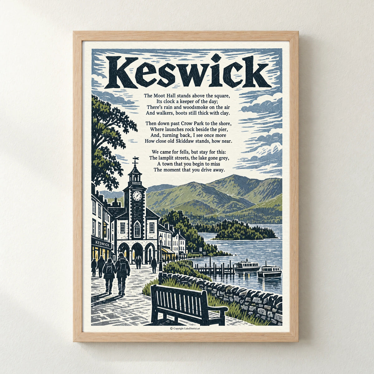 Keswick poem print in a natural frame