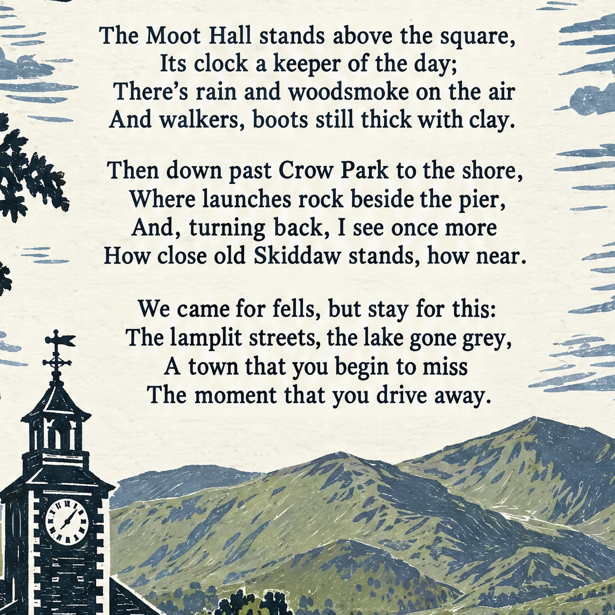 Keswick poem print close-up: the lettering of the poem