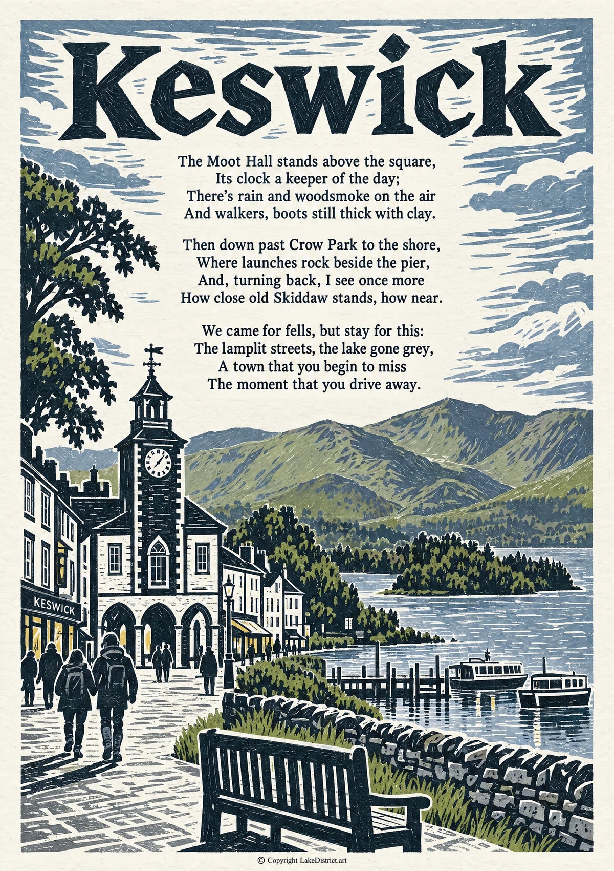 Keswick, an illustrated Lake District poem print