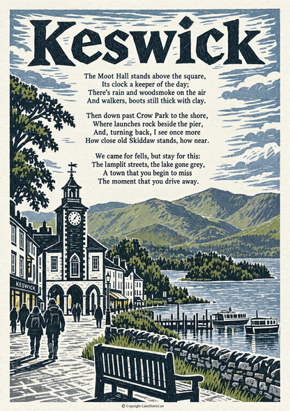 Keswick, an illustrated Lake District poem print