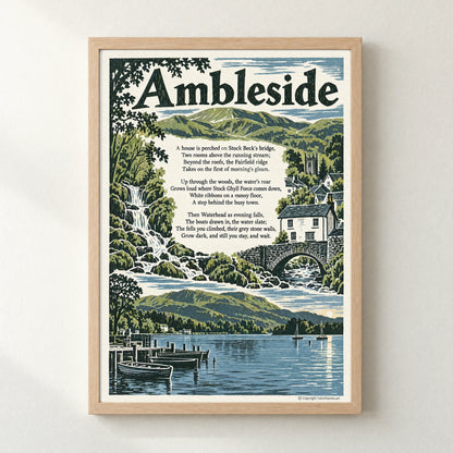 Ambleside poem print in a natural frame