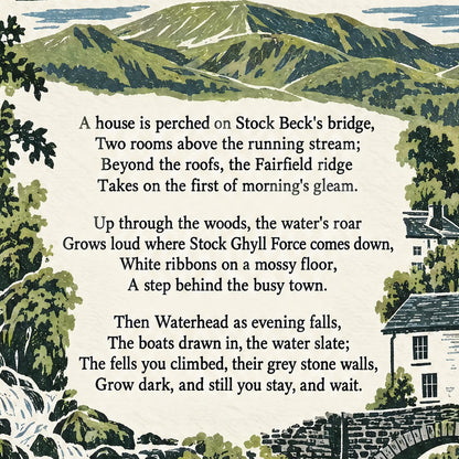 Ambleside poem print close-up: the lettering of the poem