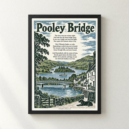 Pooley Bridge poem print in a black frame