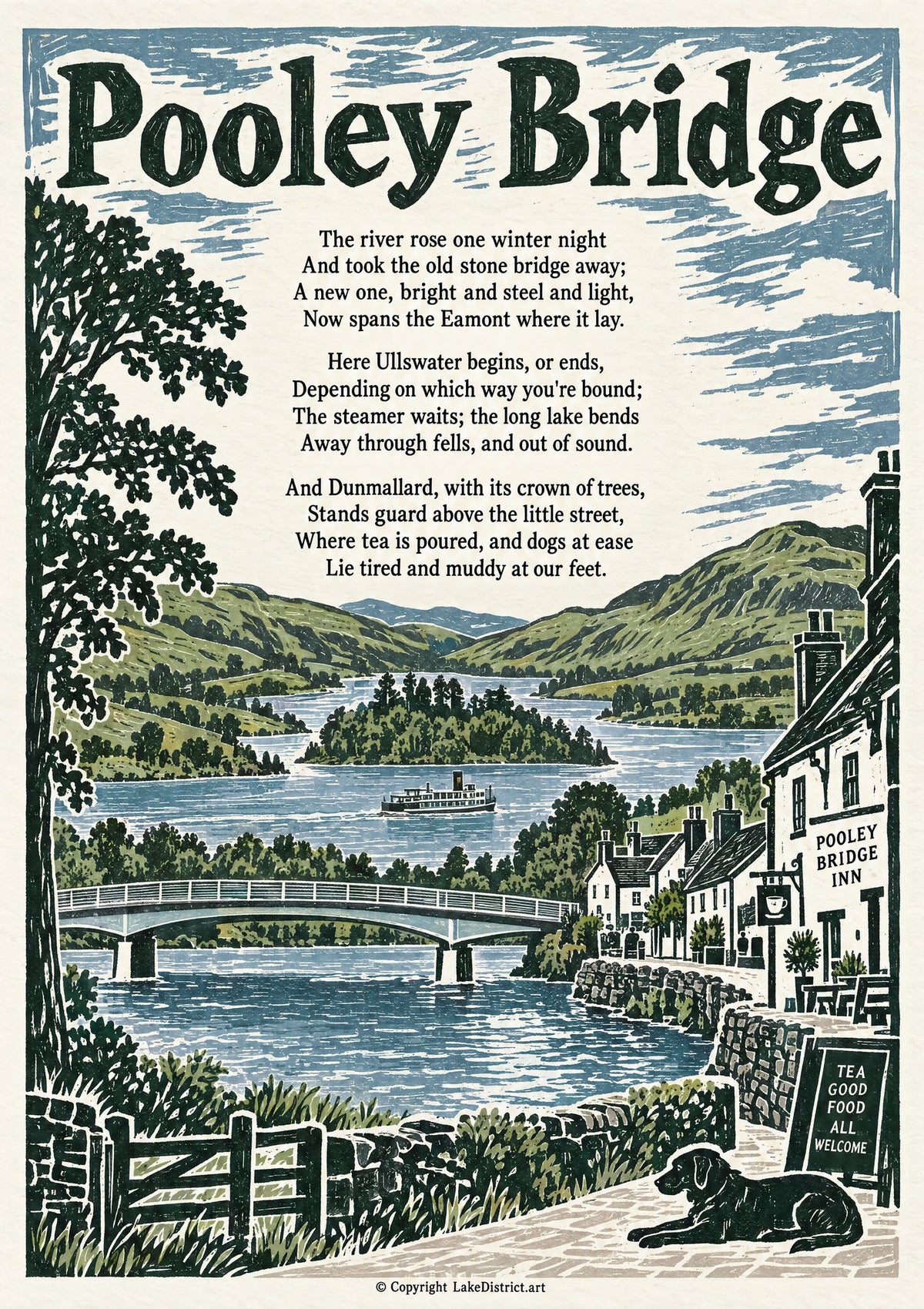 Pooley Bridge, an illustrated Lake District poem print