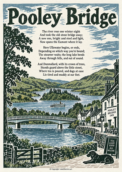 Pooley Bridge, an illustrated Lake District poem print