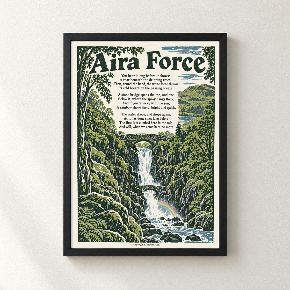 Aira Force poem print in a black frame