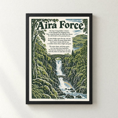 Aira Force poem print in a black frame