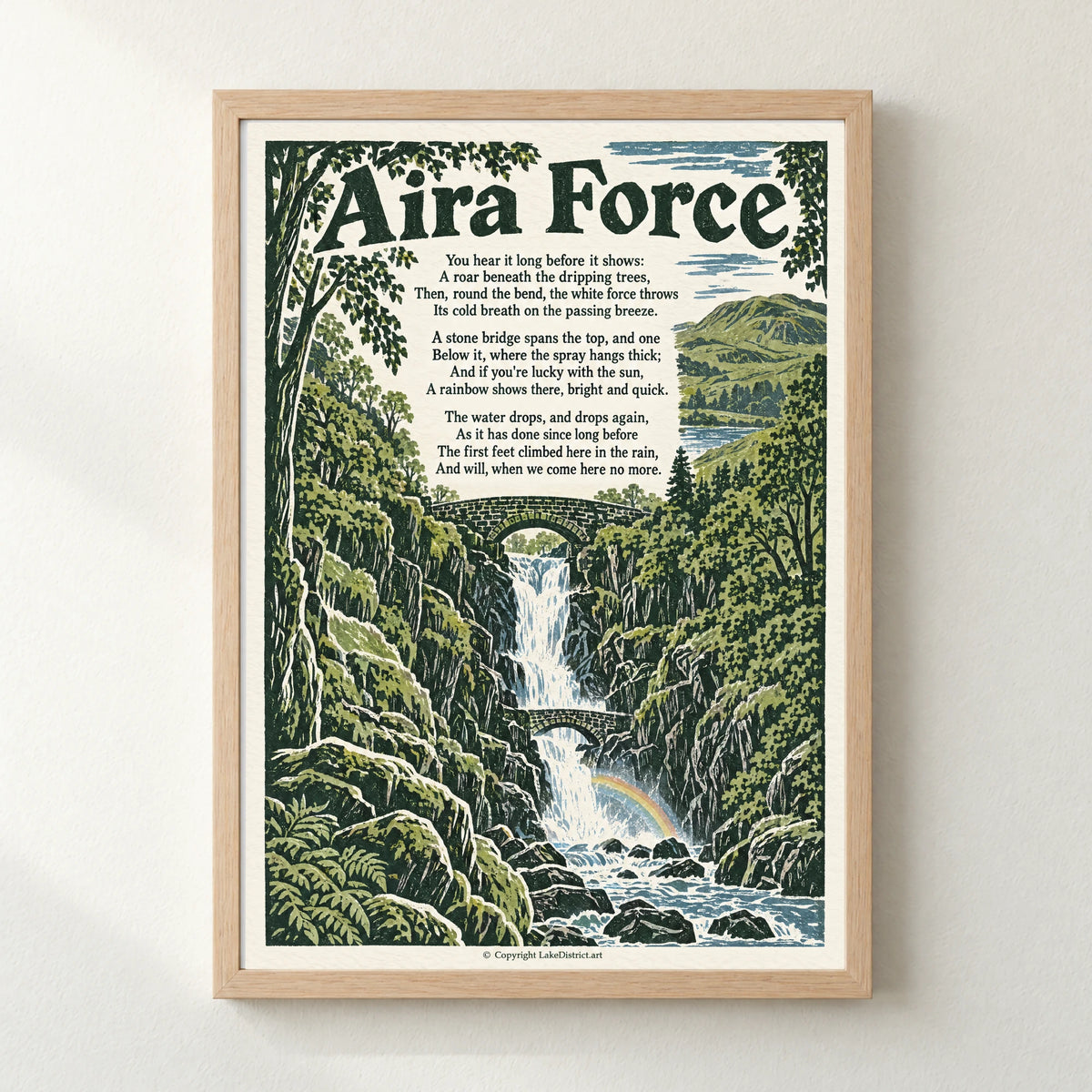 Aira Force poem print in a natural frame