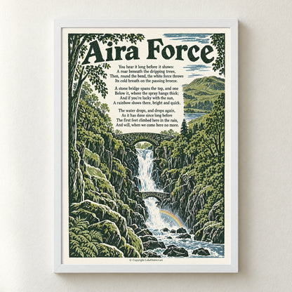 Aira Force poem print in a white frame
