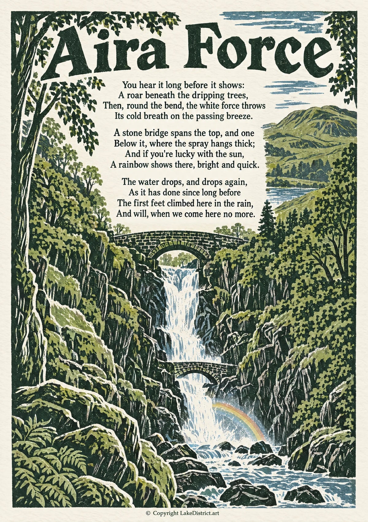 Aira Force, an illustrated Lake District poem print