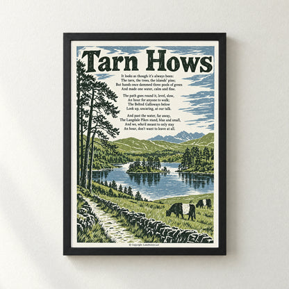Tarn Hows poem print in a black frame