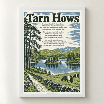Tarn Hows poem print in a white frame