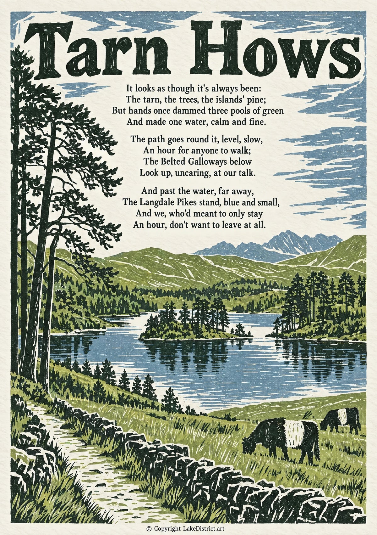 Tarn Hows, an illustrated Lake District poem print
