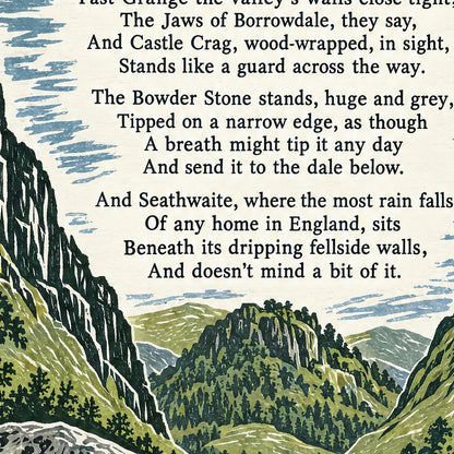 Borrowdale poem print close-up: the lettering of the poem