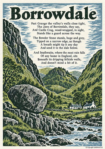 Borrowdale, an illustrated Lake District poem print
