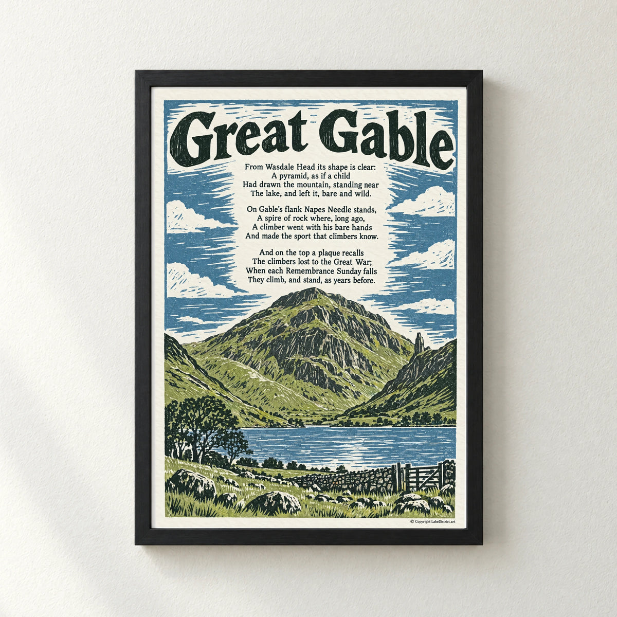 Great Gable poem print in a black frame