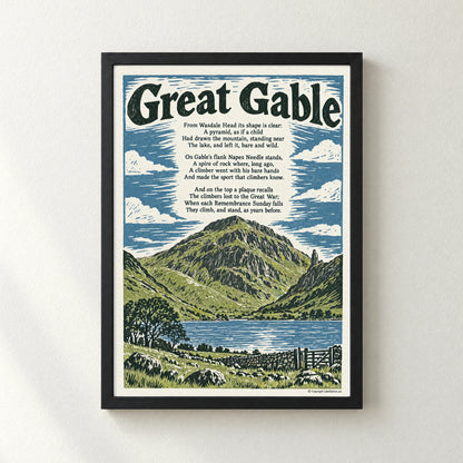 Great Gable poem print in a black frame