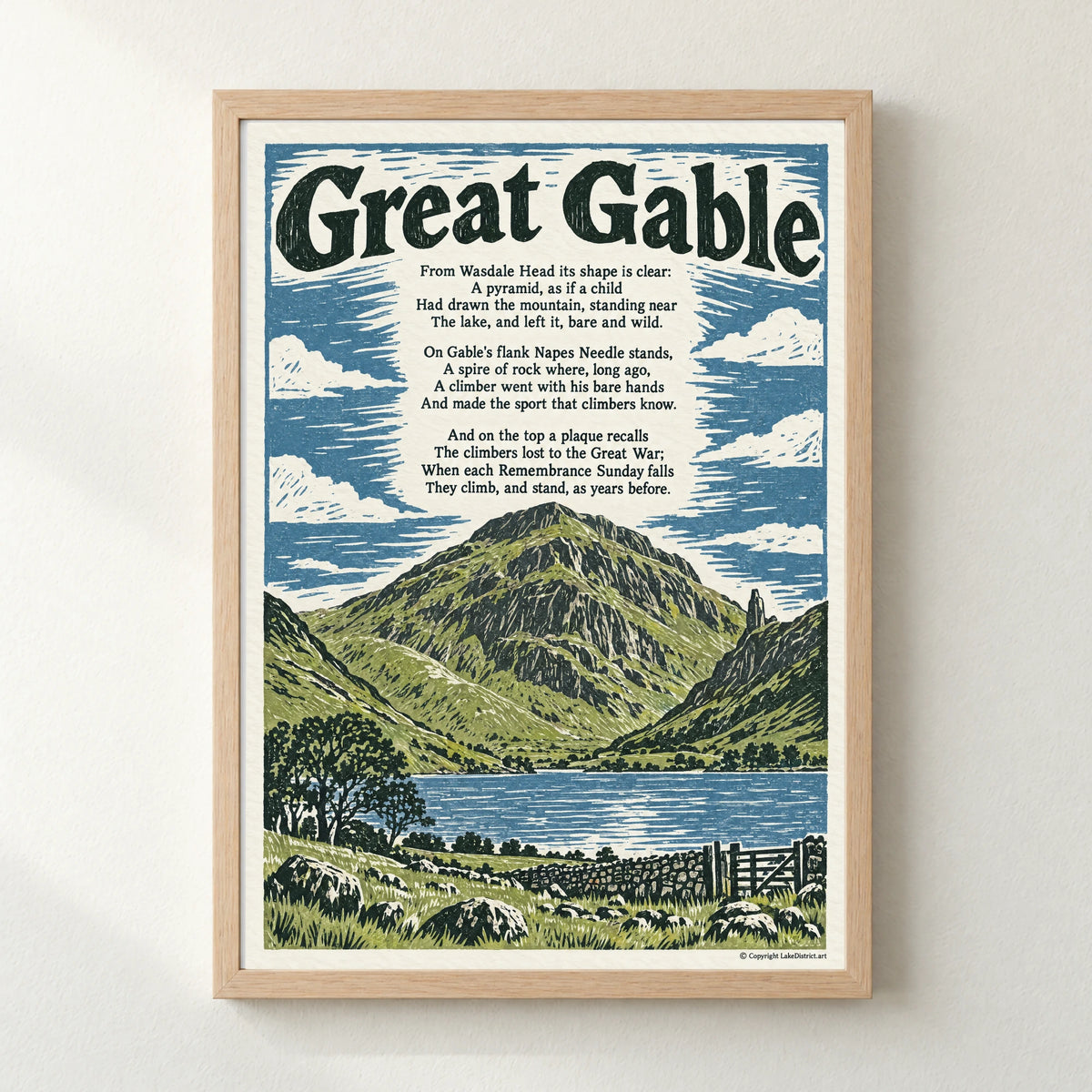 Great Gable poem print in a natural frame