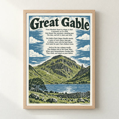 Great Gable poem print in a natural frame