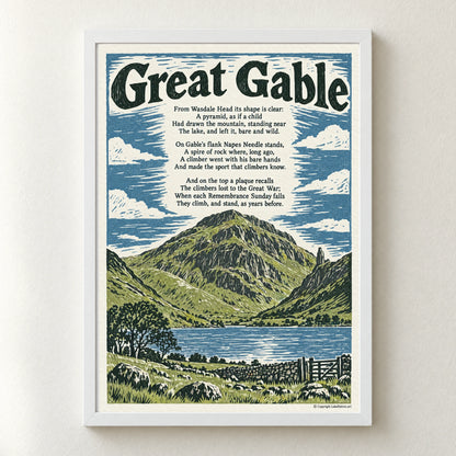 Great Gable poem print in a white frame
