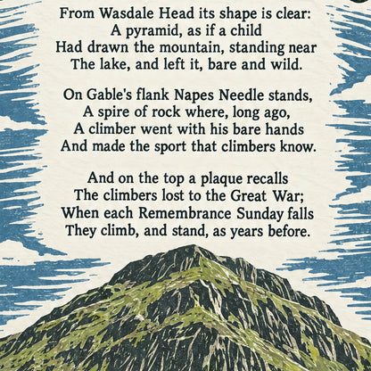 Great Gable poem print close-up: the lettering of the poem