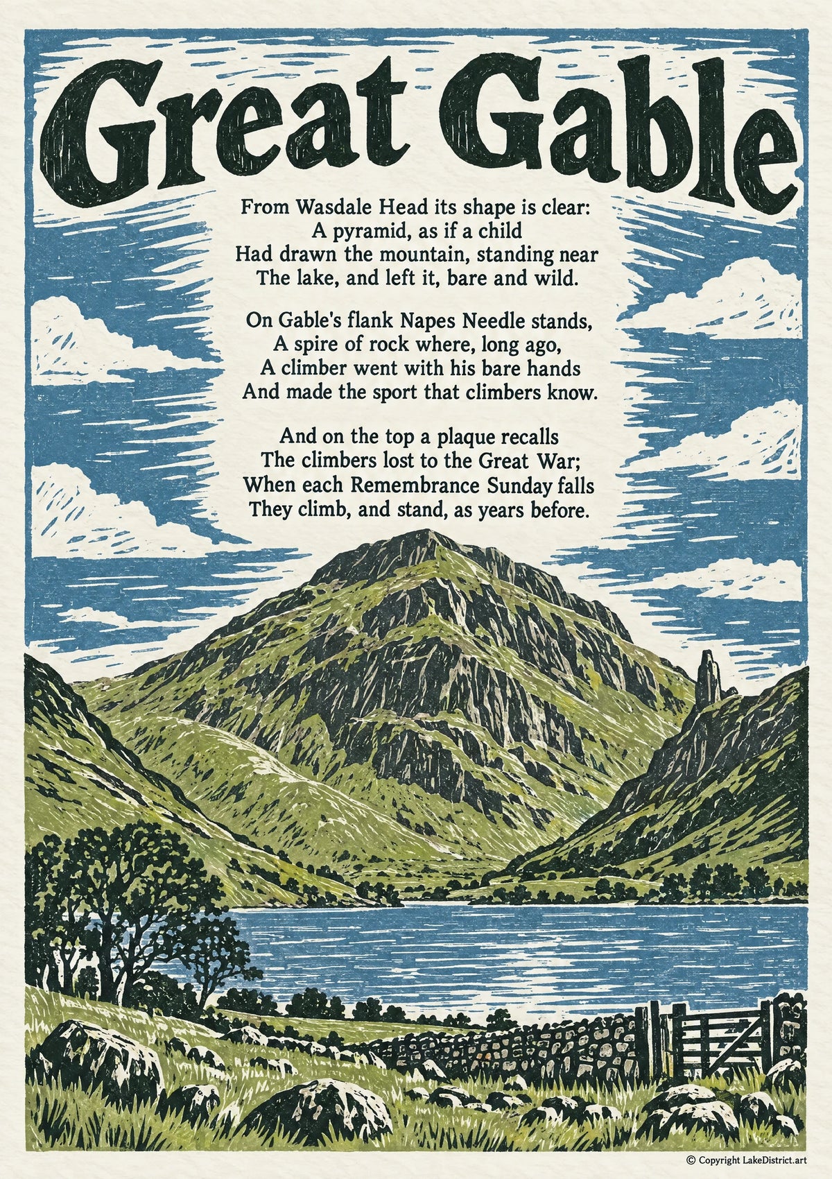 Great Gable, an illustrated Lake District poem print