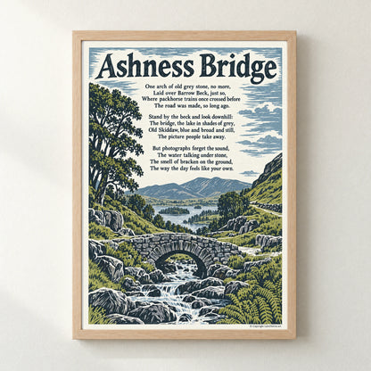 Ashness Bridge poem print in a natural frame