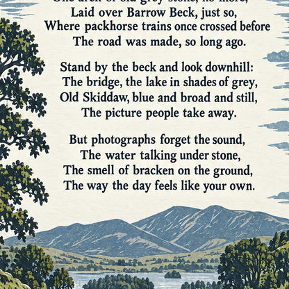 Ashness Bridge poem print close-up: the lettering of the poem