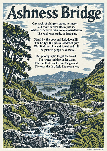 Ashness Bridge, an illustrated Lake District poem print