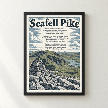Scafell Pike poem print in a black frame