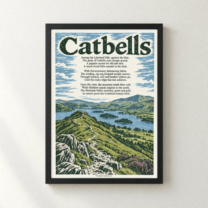 Catbells poem print in a black frame