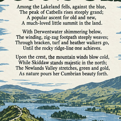 Catbells poem print close-up: the lettering of the poem