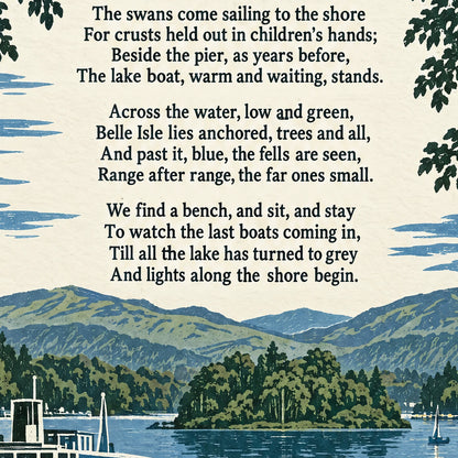 Bowness-on-Windermere poem print close-up: the lettering of the poem