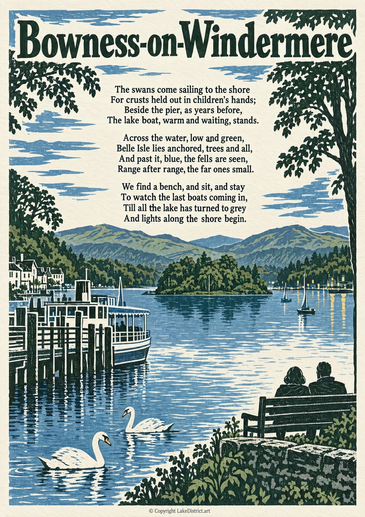 Bowness-on-Windermere, an illustrated Lake District poem print