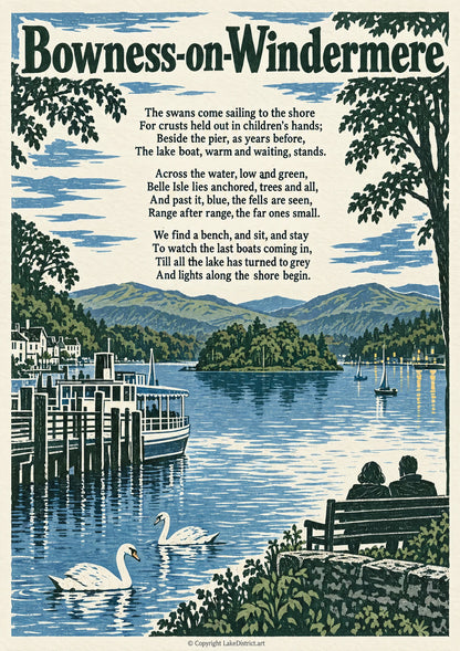 Bowness-on-Windermere, an illustrated Lake District poem print