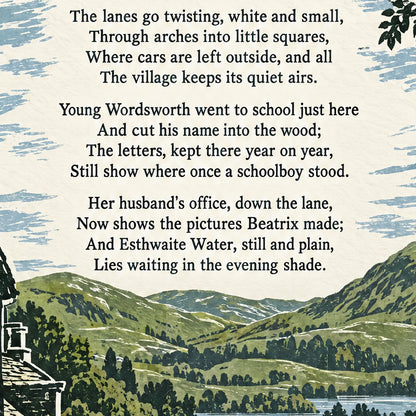 Hawkshead poem print close-up: the lettering of the poem