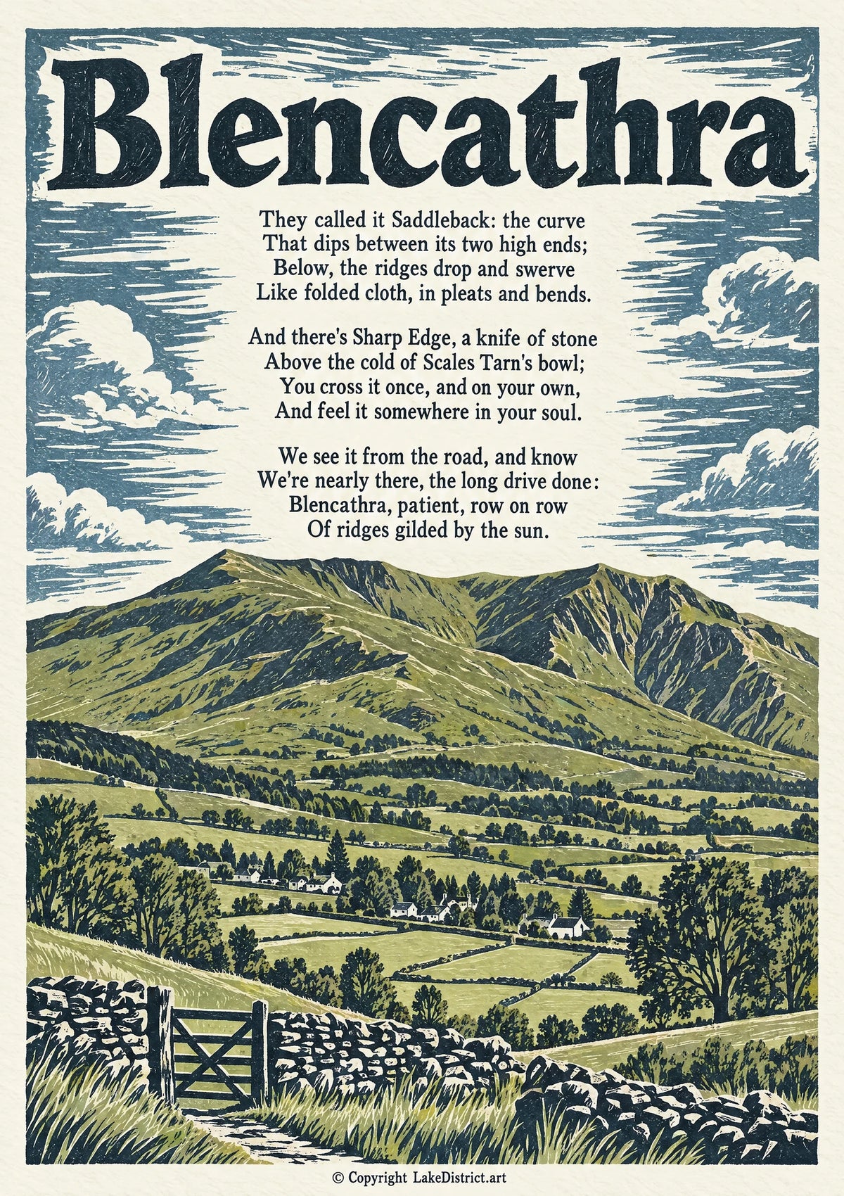 Blencathra, an illustrated Lake District poem print