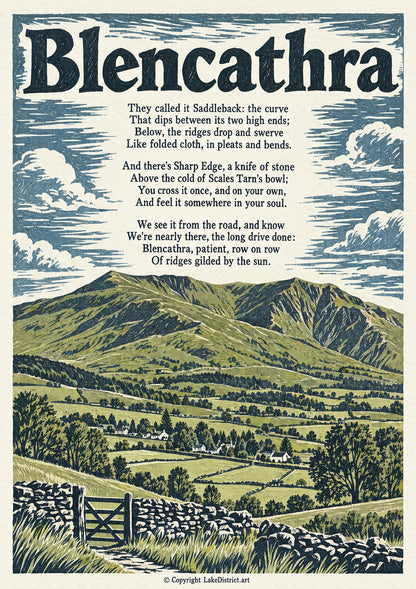Blencathra, an illustrated Lake District poem print